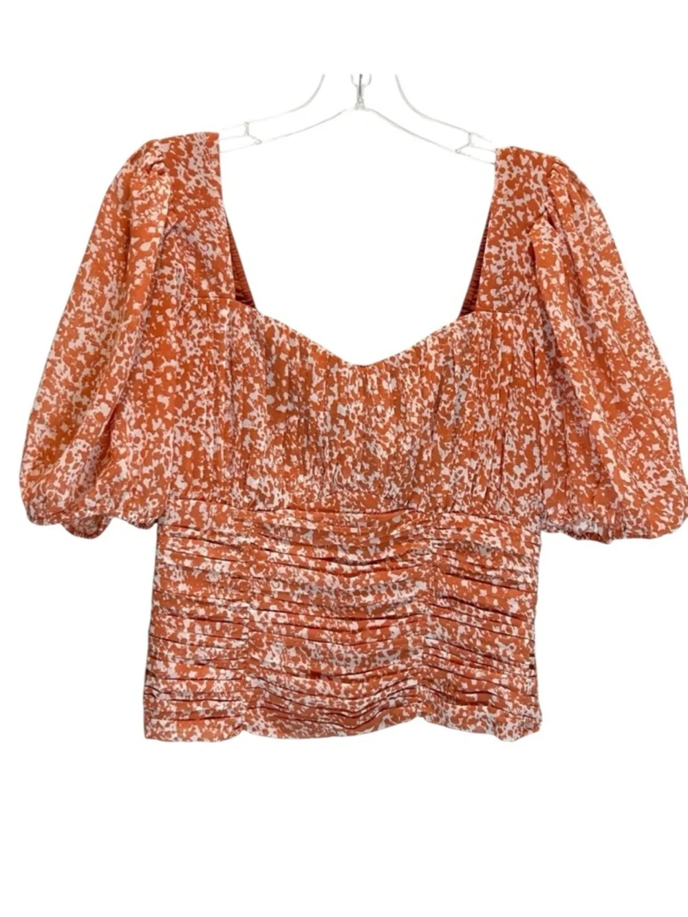 Abercrombie & Fitch Orange White Puff Sleeve Sweetheart Babydoll Top - Medium